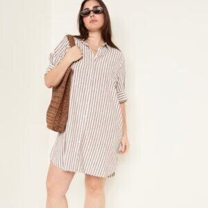 Old Navy Linen Blend Button Down Shirt Dress w/ Pockets Short Sleeve Size XL 35"